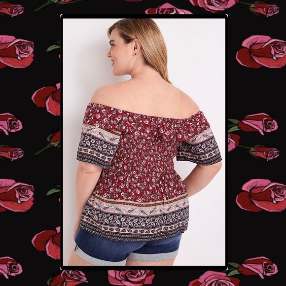Maurice's Plus Size Mixed Print Off the Shoulder Top 2X - Picture 3 of 11